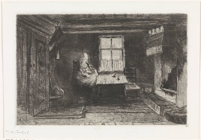 Interieur met moeder en kind door Jozef Israëls (signed by artist)