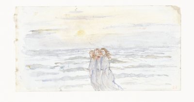 Drie meisjes, bij de zee door Jozef Israëls