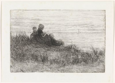 Duinlandschap met moeder en kinderen door Jozef Israëls