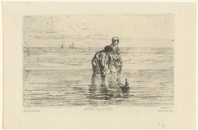 Kinderen spelend met een scheepje aan het strand door Jozef Israëls