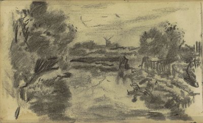 Landschap met water en een molen door Jozef Israëls