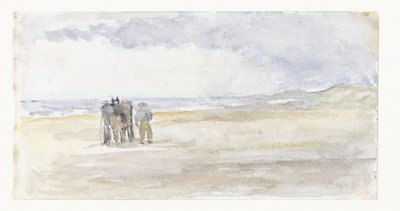 Man met paard en wagen op het strand door Jozef Israëls