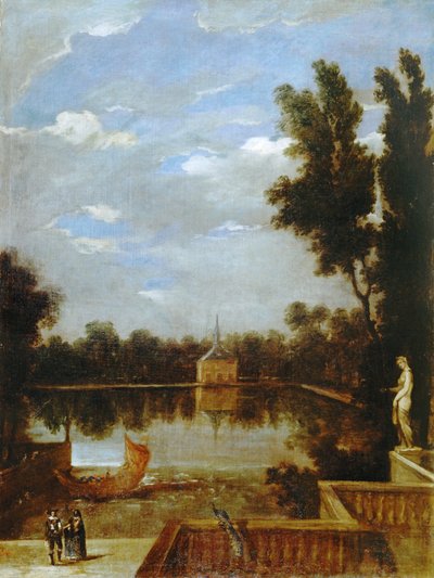 Estanque del Buen Retiro... (schilderij op doek) door Juan Bautista Martinez Del Mazo