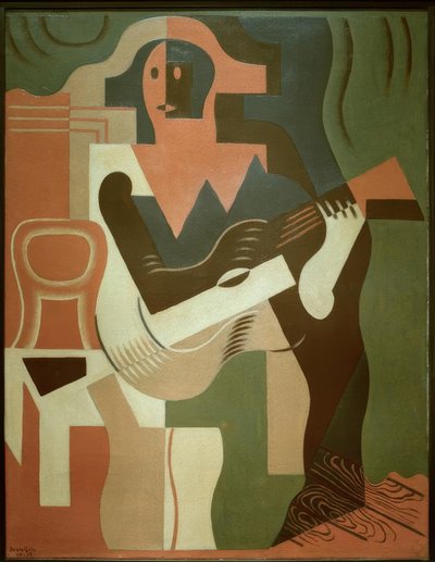 Zittende Harlekijn met Gitaar door Juan Gris