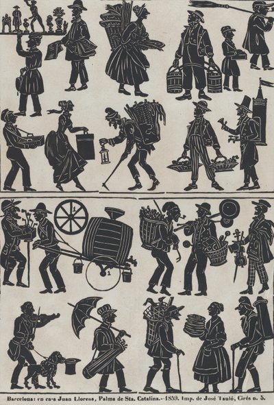 Blad 3 van figuren voor Chinese schaduwpoppen, 1859 door Juan Llorens