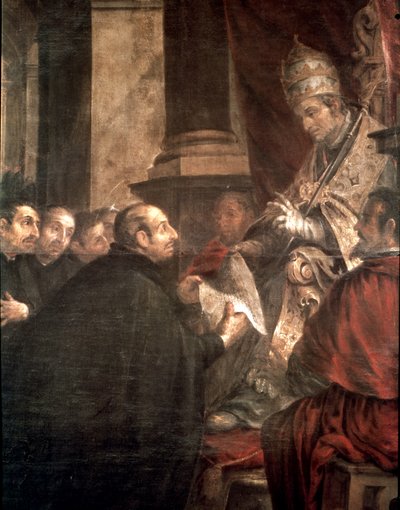 St. Ignatius ontvangt de pauselijke bul van de oprichting van de Sociëteit van Jezus (Jezuïeten) van paus Paulus III door Juan de Valdes Leal