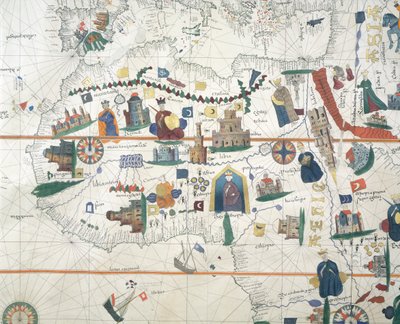 Detail van Afrika en Middellandse Zee, door Juan de la Cosa, zeekaart door Juan de la Cosa