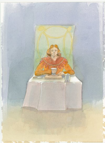 Een middeleeuwse heer aan een tafel door Judith Dobie