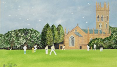 Cricket op Churchill Green door Judy Joel