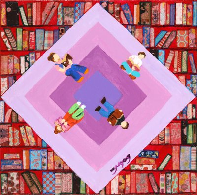 Gezellige bibliotheeklezers door Jukyong Park