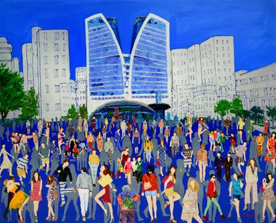 Levendige stadsmenigte door Jukyong Park