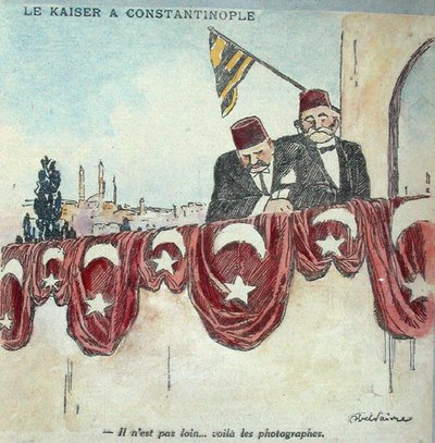Karikatuur van Kaiser Wilhelm II (1859-1941) in Constantinopel tijdens de Eerste Wereldoorlog door Jules Abel Faivre