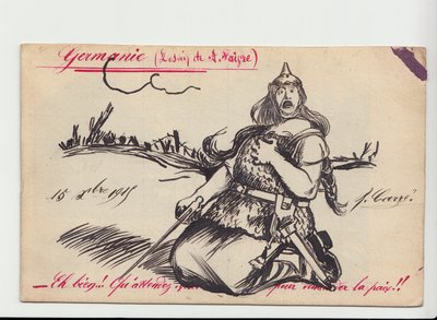Ansichtkaart, Satirisch in kleuren door Jules Abel Faivre
