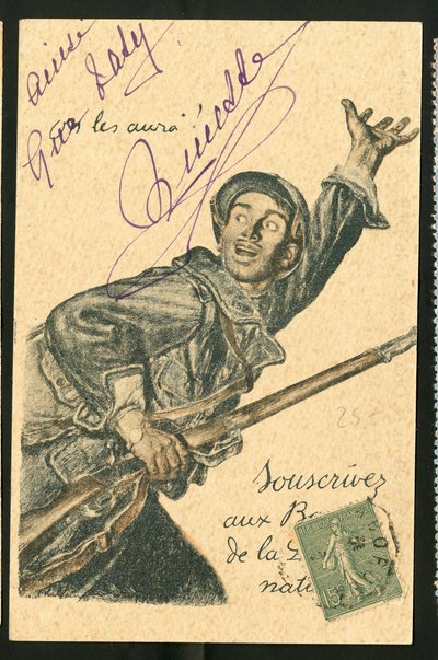 Ansichtkaart: Abonneer op Nationale Defensieleningen - Oorlog van 14-18, Strijders en Symbolen, Lening, Patriottische Dagen - Illustratie door Abel Faivre (1867-1945) door Jules Abel Faivre