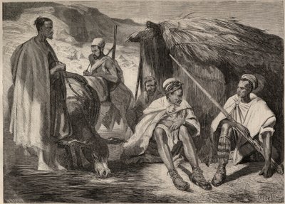 Kabylische stammen in Algerije in 1857. Gravure naar de tekening van Jules Rigo. Gravure in 