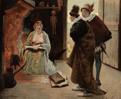 Panurge en Epistemon bij de oude sibille van Panzoust. Pantagruel. Illustratie door Jules Garnier. In "Rabelais et l