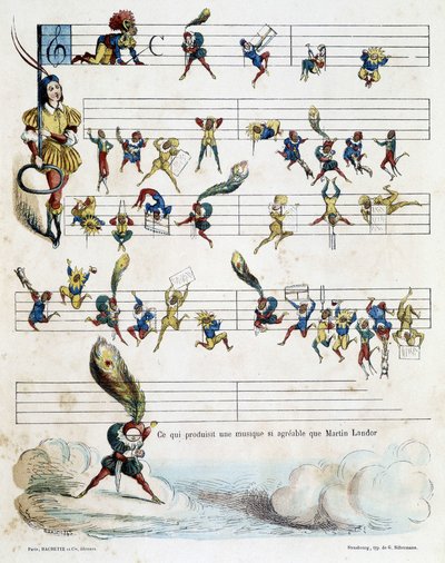 Muzieknoten op een partituur, tekening door Baric uit 1862 ter illustratie van Kroknotski