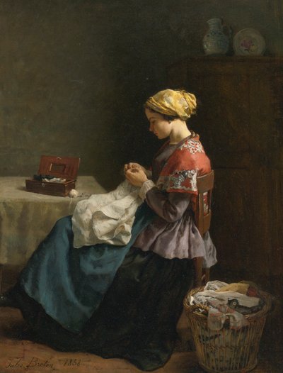 Jules Breton, 1868 - De kleine naaister door Jules Breton