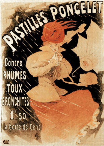 Reclameposter voor Pastilles Poncelet, een middel tegen verkoudheid en bronchitis, 1896 door Jules Cheret