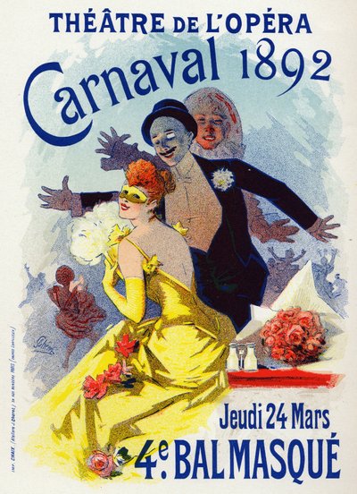 Kunst. Vermaak. Gemaskerd bal in de Opera van Parijs. Poster door Jules Cheret, Frankrijk, apr. 1892 door Jules Cheret