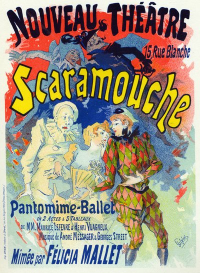 Kunst. Vermaak. Scaramouche, ballet door Felicia Mallet. Poster door Jules Cheret, Frankrijk, ca.1895 (poster) door Jules Cheret