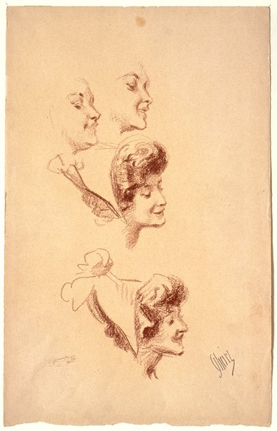 Vier studies van een vrouwenhoofd door Jules Cheret