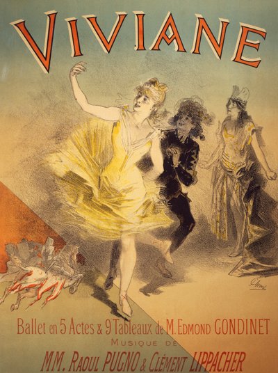 Poster voor Viviane, ballet door Edmond Gondinet, muziek door Raoul Pugno en Clement Lippacher door Jules Cheret