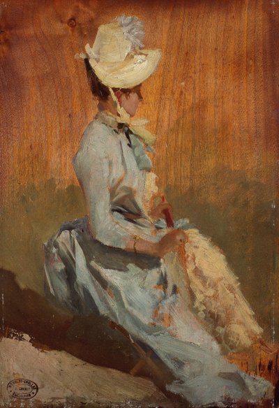 Zittende dame, ca. 1879-84 (olieverf op hout) door Jules Cheret