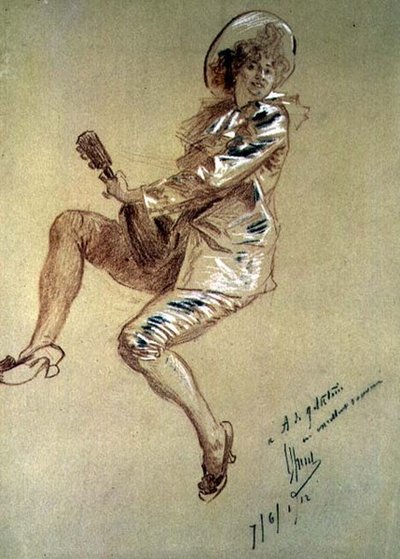 Zittende Pierrette, spelend op de Mandoline door Jules Cheret