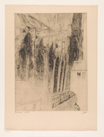 Gezicht op de zijgevel van de Sint-Niklaaskerk in Gent door Jules De Bruycker (signed by artist)