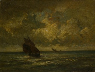 Twee boten in een storm, 1870-75 door Jules Dupré
