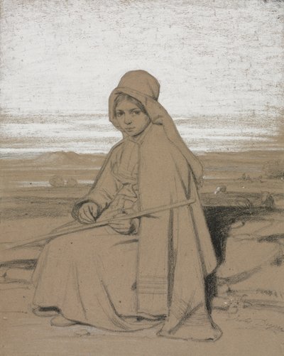 Een Zittende Herderin door Jules Dupré