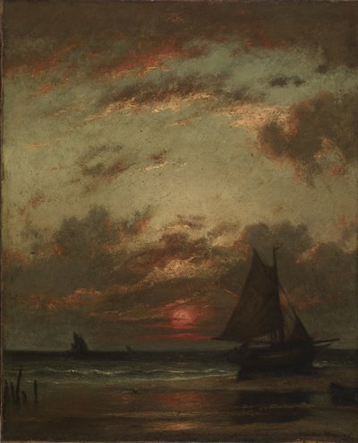 Zonsondergang aan de kust door Jules Dupré
