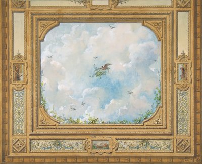 Ontwerp voor een plafond versierd met wolken en vogels door Jules Edmond Charles Lachaise and Eugène Pierre Gourdet