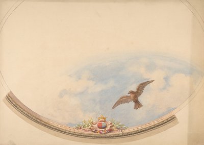 Ontwerp voor een plafond geschilderd met wolken en een zwevende adelaar, tweede helft 19e eeuw door Jules Edmond Charles Lachaise and Eugène Pierre Gourdet