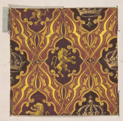 Ontwerp voor behang met leeuwen en kronen, 1830-97 door Jules Edmond Charles Lachaise and Eugène Pierre Gourdet