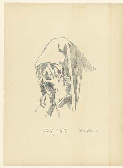 Hoofd van treurende vrouw met gezicht in handen door Jules Emmanuel Valadon