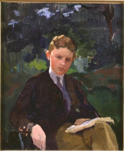 Portret van Marcel Renoux ongeveer 13 of 14 jaar oud, lezend door Jules Ernest Renoux