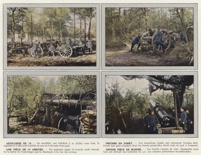 Artillerie van 75, houwitser in het bos, een stuk van 75 beschut, groot maritiem stuk door Jules Gervais Courtellemont