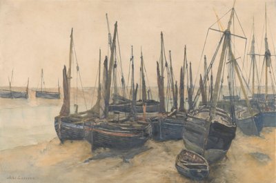 Aangemeerde vissersboten door Jules Lessore