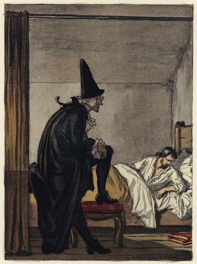 Illustratie voor memoires van Casanova (kleurenlitho) door Jules Marie Auguste Leroux