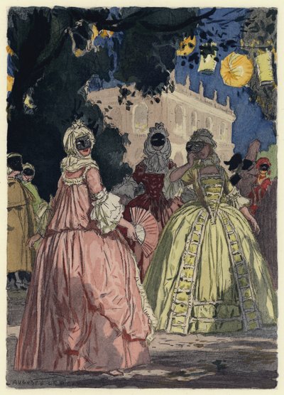 Illustratie voor memoires van Casanova (kleurenlitho) door Jules Marie Auguste Leroux
