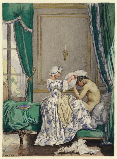 Illustratie voor memoires van Casanova (kleurenlitho) door Jules Marie Auguste Leroux