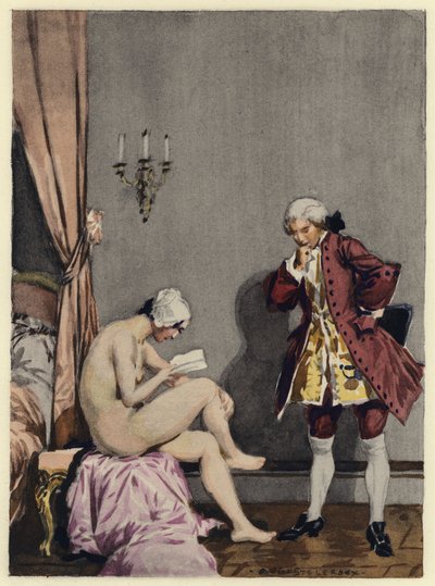 Illustratie voor memoires van Casanova (kleurenlitho) door Jules Marie Auguste Leroux