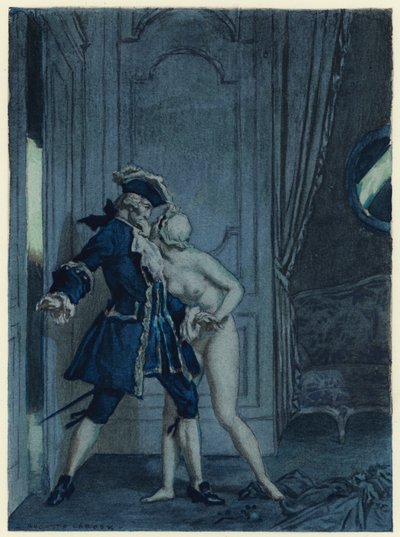 Illustratie voor memoires van Casanova (kleurenlitho) door Jules Marie Auguste Leroux