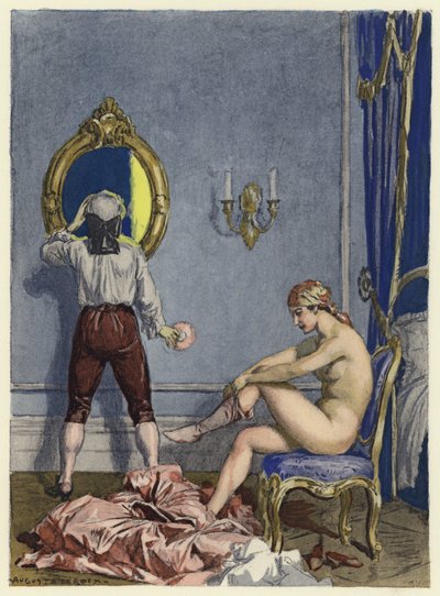 Illustratie voor memoires van Casanova (kleurenlitho) door Jules Marie Auguste Leroux