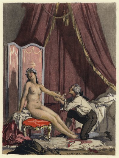 Illustratie voor memoires van Casanova (kleurenlitho) door Jules Marie Auguste Leroux