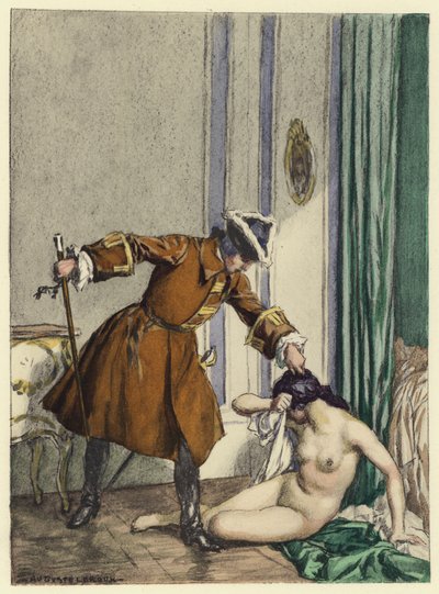 Illustratie voor memoires van Casanova (kleurenlitho) door Jules Marie Auguste Leroux