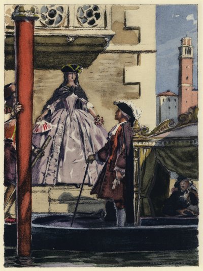 Illustratie voor memoires van Casanova (kleurenlitho) door Jules Marie Auguste Leroux