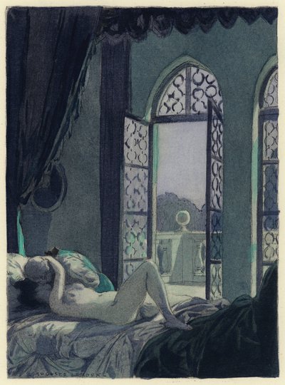 Illustratie voor memoires van Casanova (kleurenlitho) door Jules Marie Auguste Leroux